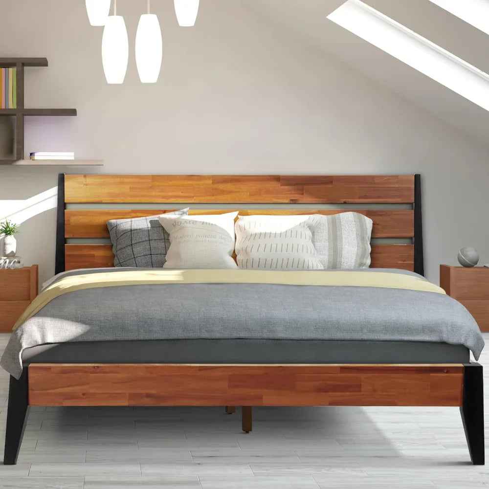 Acacia Emery Wood Platform Bed Frame for Modern Bedrooms - Megsu Acacia Emery Wood Platform Bed Frame for Modern Bedrooms - Megsu