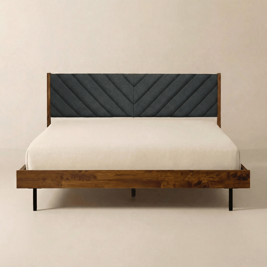 Estructura de cama tapizada de madera maciza Acacia Astoria para dormitorios elegantes