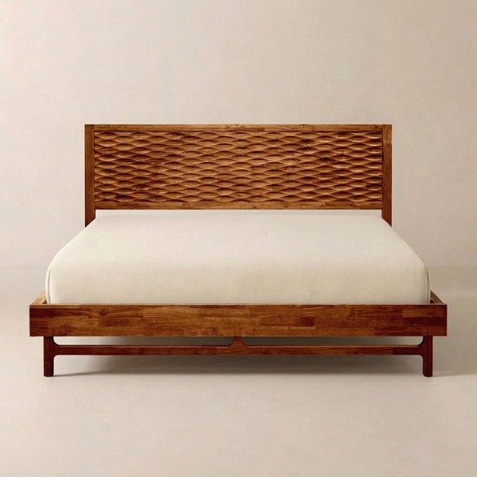 Cama de plataforma Acacia Elara con cabecero: diseño elegante y duradero.