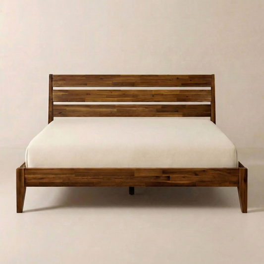 Estructura de cama de madera maciza de acacia Emery: diseño elegante y duradero en madera de acacia para su dormitorio.