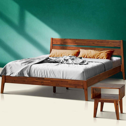 Acacia Callisto Solid Wood Bed Frame and Nightstand Bedroom Set - Megsu