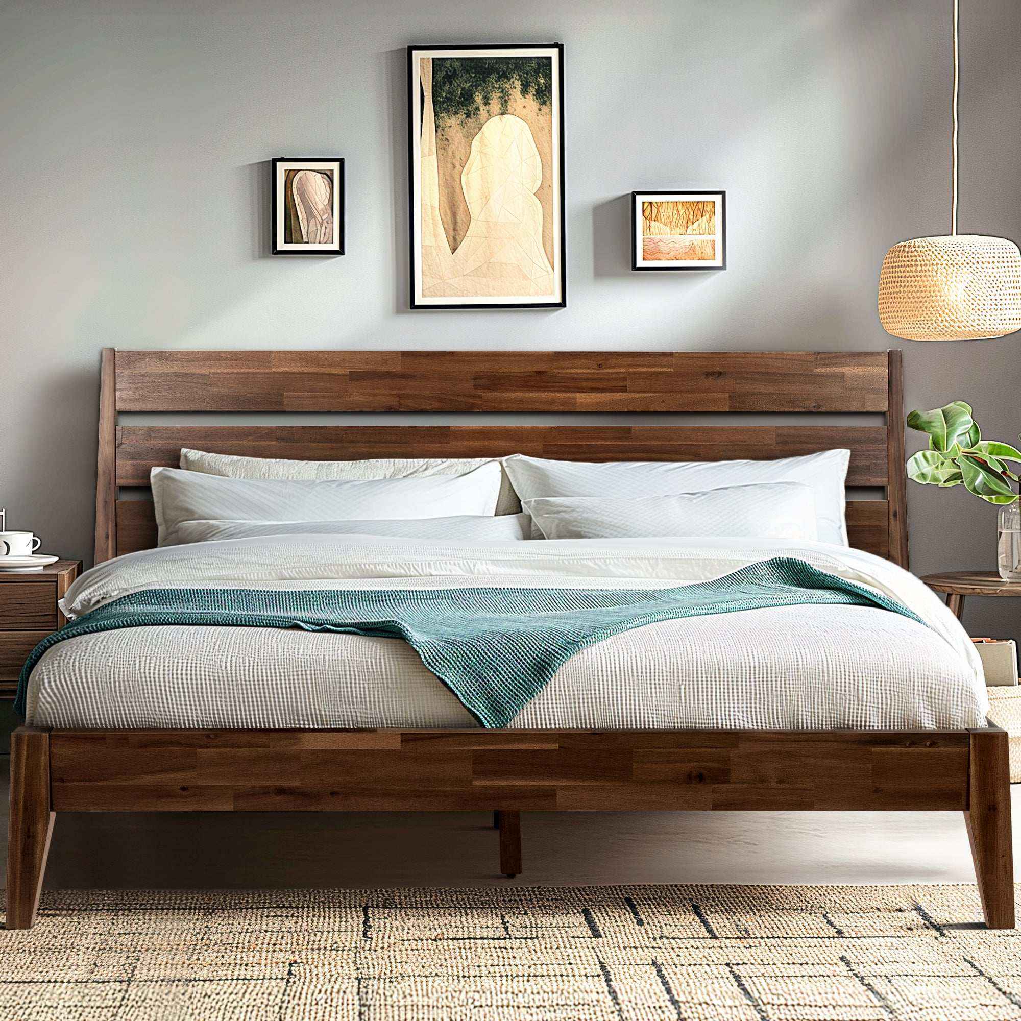 Acacia Emery Wood Platform Bed Frame for Modern Bedrooms - Megsu Acacia Emery Wood Platform Bed Frame for Modern Bedrooms - Megsu