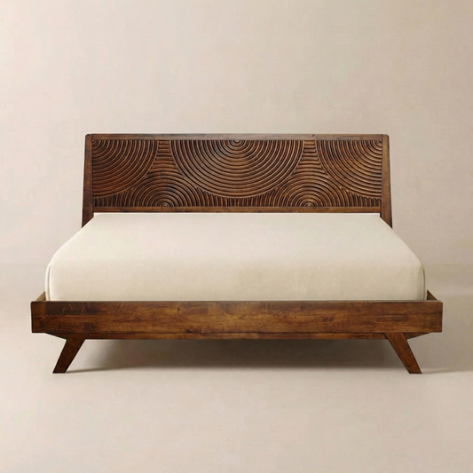 Estructura de cama de plataforma de madera maciza Acacia Harmony con cabecero