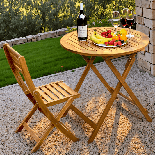 Tranquillo Anya Foldable Round Solid Acacia Wood Outdoor Table - Megsu