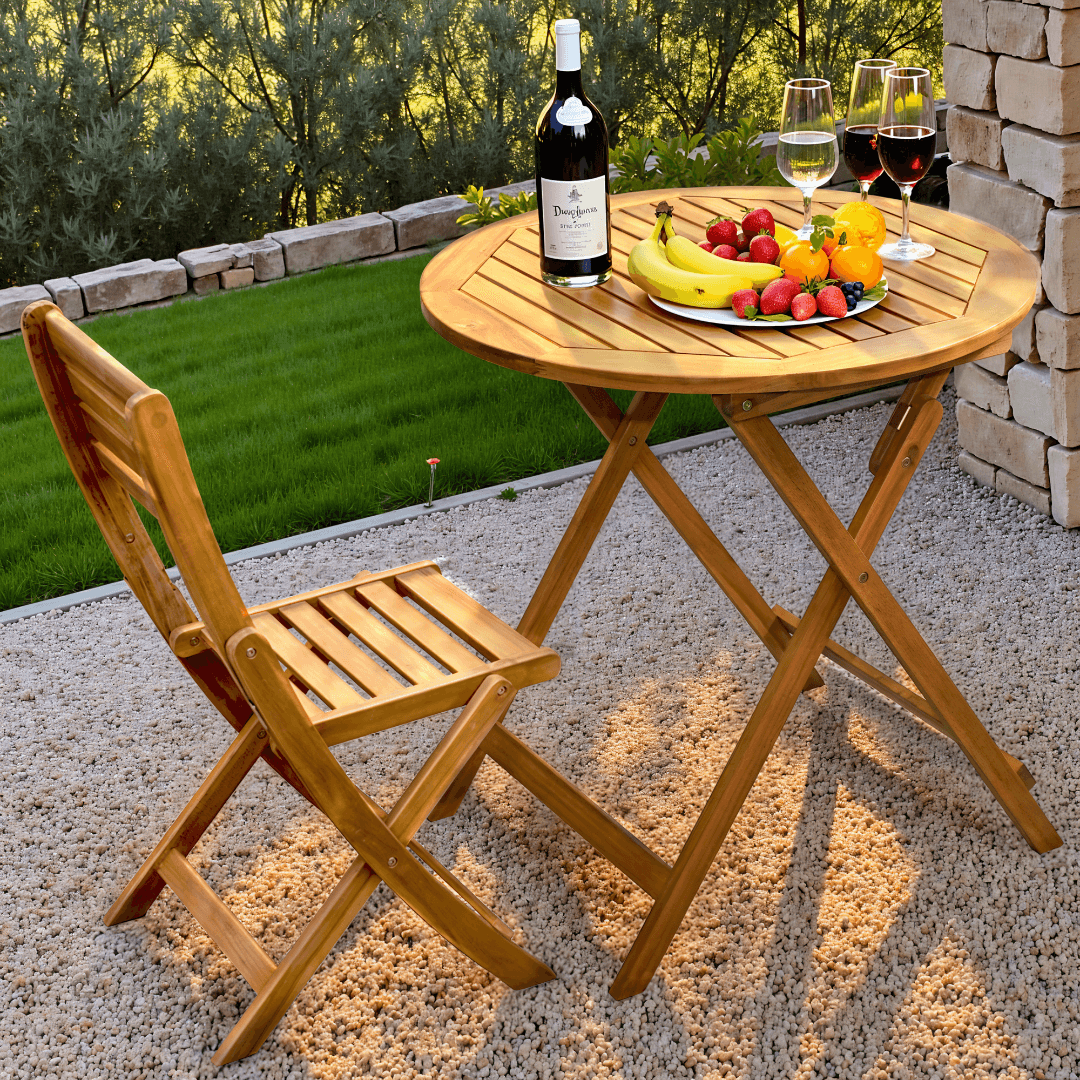 Bench Round Folding Camping Table Folding Picnic Acacia Wood