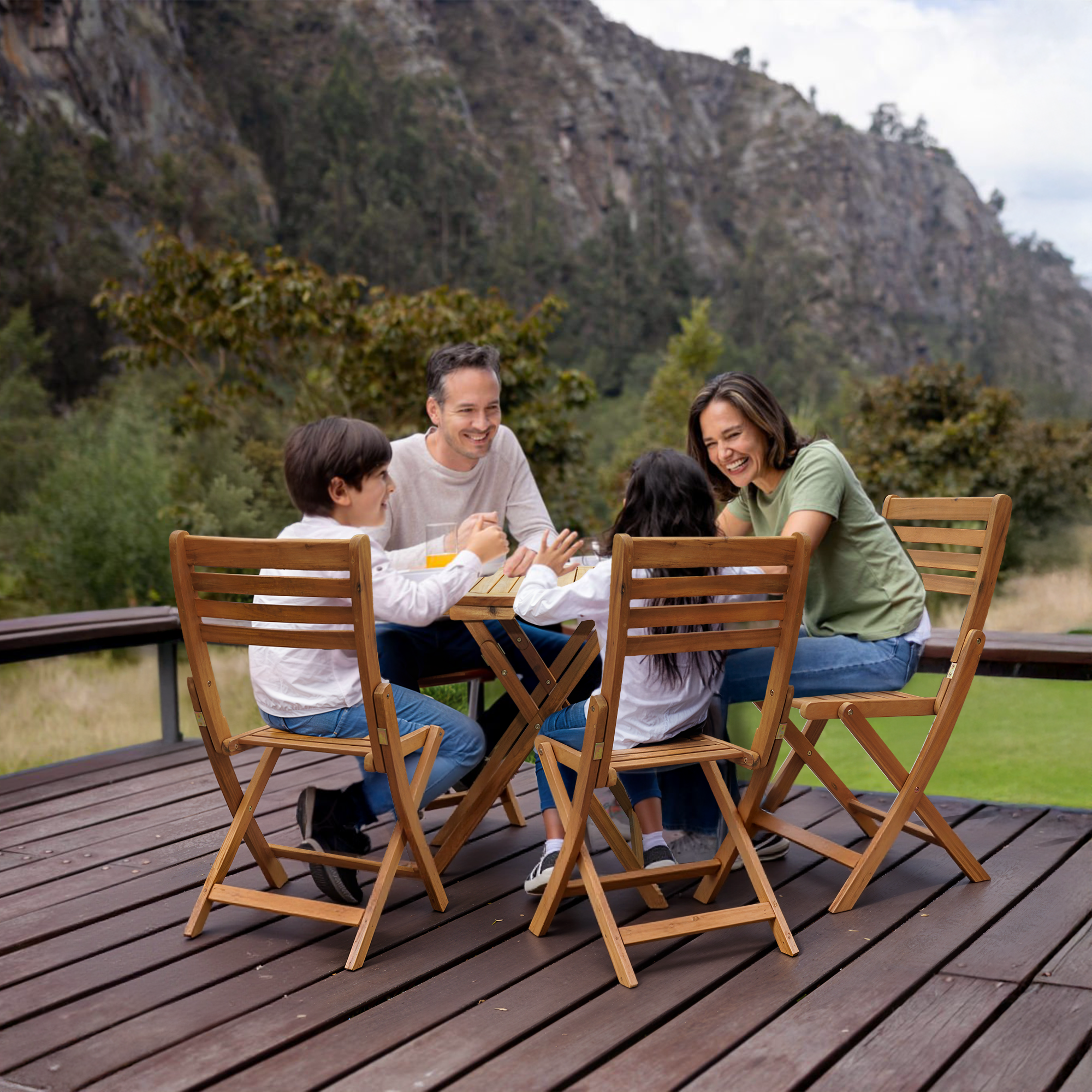 Tranquillo Anya Foldable Round Solid Acacia Wood Outdoor Table - Megsu