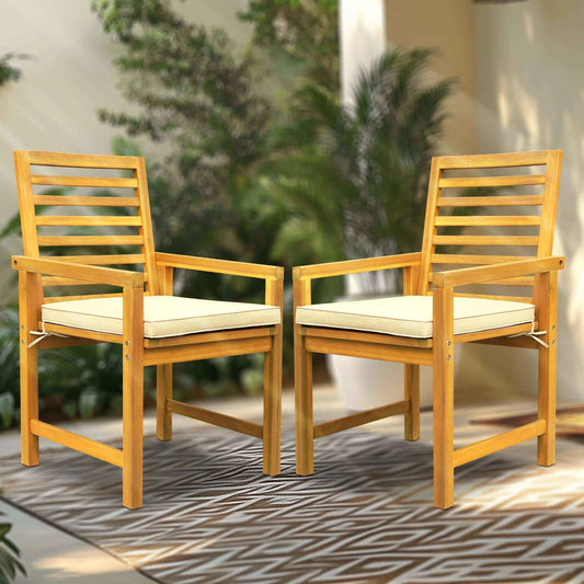 Tranquillo Solara Acacia Wood Outdoor Chairs Set of 2 with Cushions - Megsu