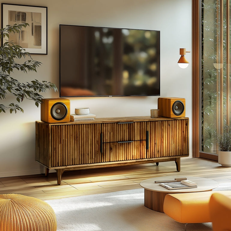 Megsu Bosk Wood Fluted TV Stand with Storage for TVs up to 60”, Soft-Close Drawers & Cabinets, Mid-Century Media Console Table, Home Entertainment Center for Living Room, Bedroom, Office, Easy Setup.