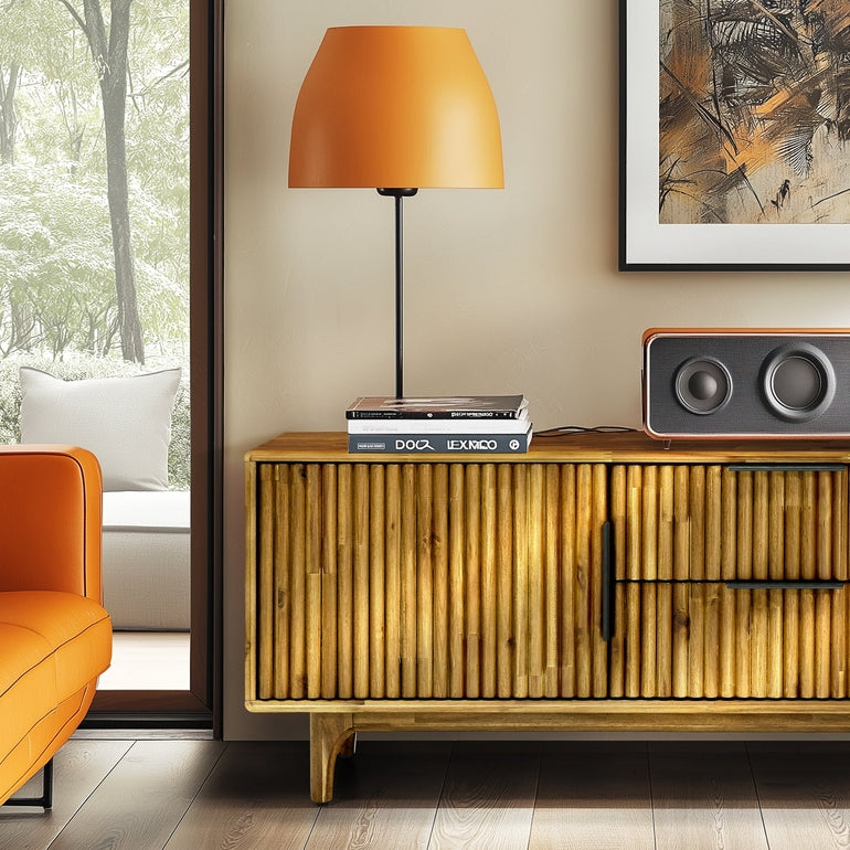 Megsu Bosk Wood Fluted TV Stand with Storage for TVs up to 60”, Soft-Close Drawers & Cabinets, Mid-Century Media Console Table, Home Entertainment Center for Living Room, Bedroom, Office, Easy Setup.