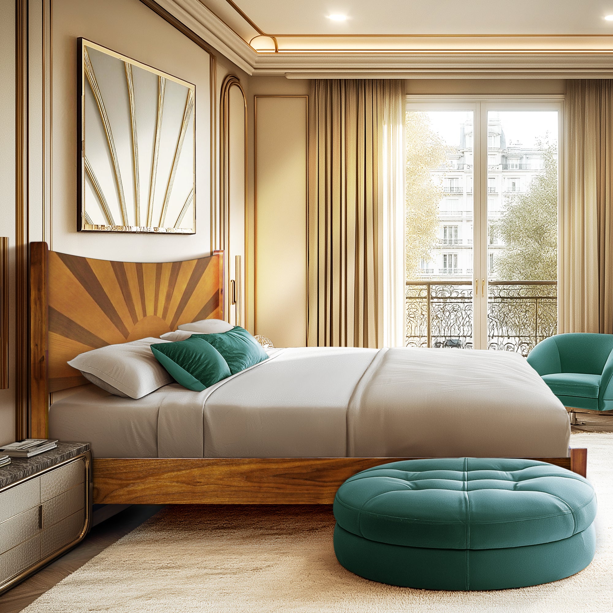 Marco de cama con plataforma Rorns Sunset y cabecero para un dormitorio con el mejor estilo