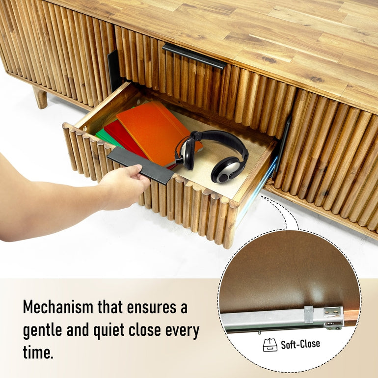 Megsu Bosk Wood Fluted TV Stand with Storage for TVs up to 60”, Soft-Close Drawers & Cabinets, Mid-Century Media Console Table, Home Entertainment Center for Living Room, Bedroom, Office, Easy Setup.