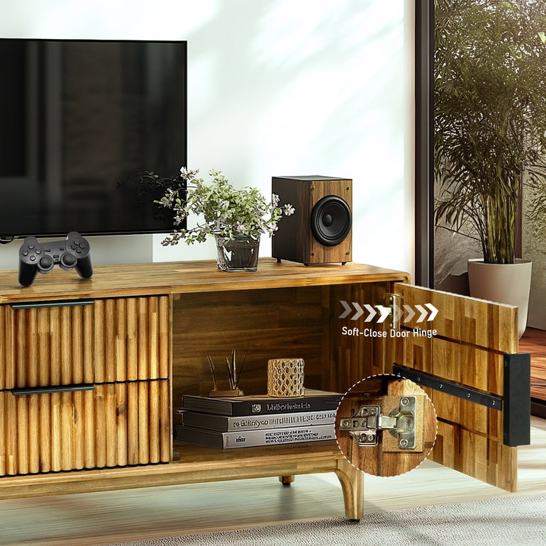 Megsu Bosk Wood Fluted TV Stand with Storage for TVs up to 60”, Soft-Close Drawers & Cabinets, Mid-Century Media Console Table, Home Entertainment Center for Living Room, Bedroom, Office, Easy Setup.