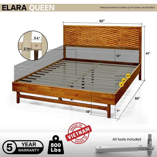 Acacia Elara Platform Bed Frame with Headboard