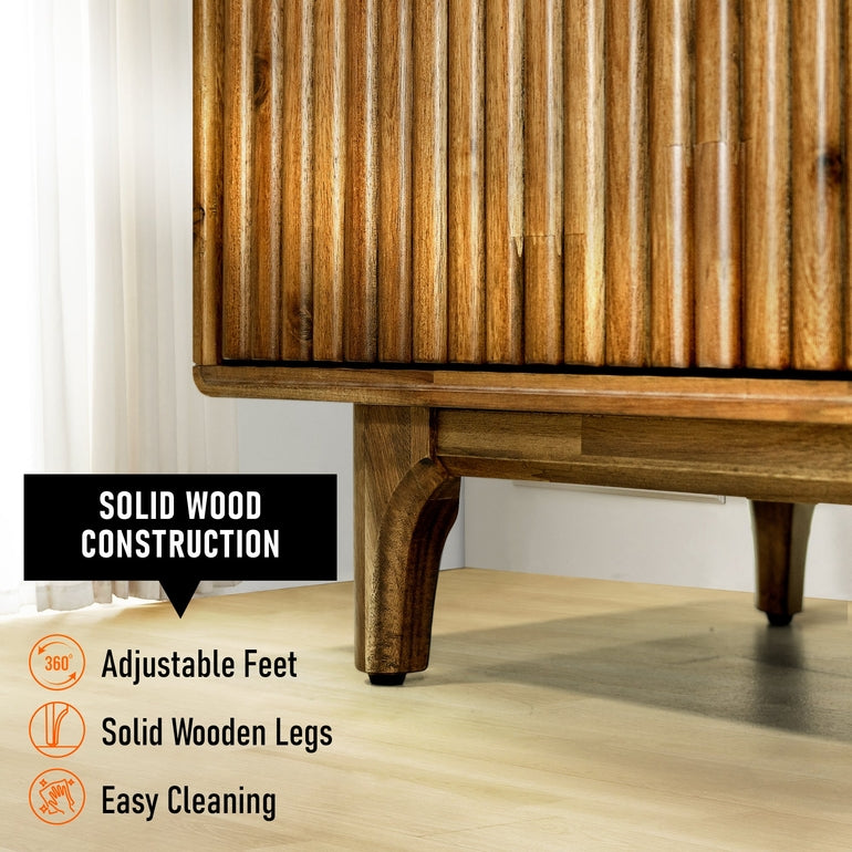 Megsu Bosk Wood Fluted TV Stand with Storage for TVs up to 60”, Soft-Close Drawers & Cabinets, Mid-Century Media Console Table, Home Entertainment Center for Living Room, Bedroom, Office, Easy Setup.