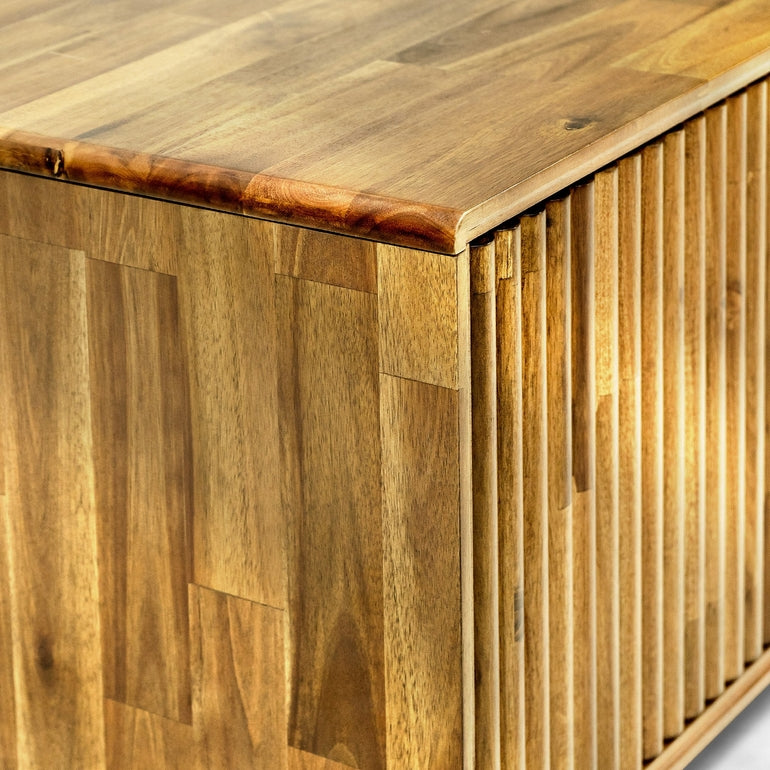 Megsu Bosk Wood Fluted TV Stand with Storage for TVs up to 60”, Soft-Close Drawers & Cabinets, Mid-Century Media Console Table, Home Entertainment Center for Living Room, Bedroom, Office, Easy Setup.