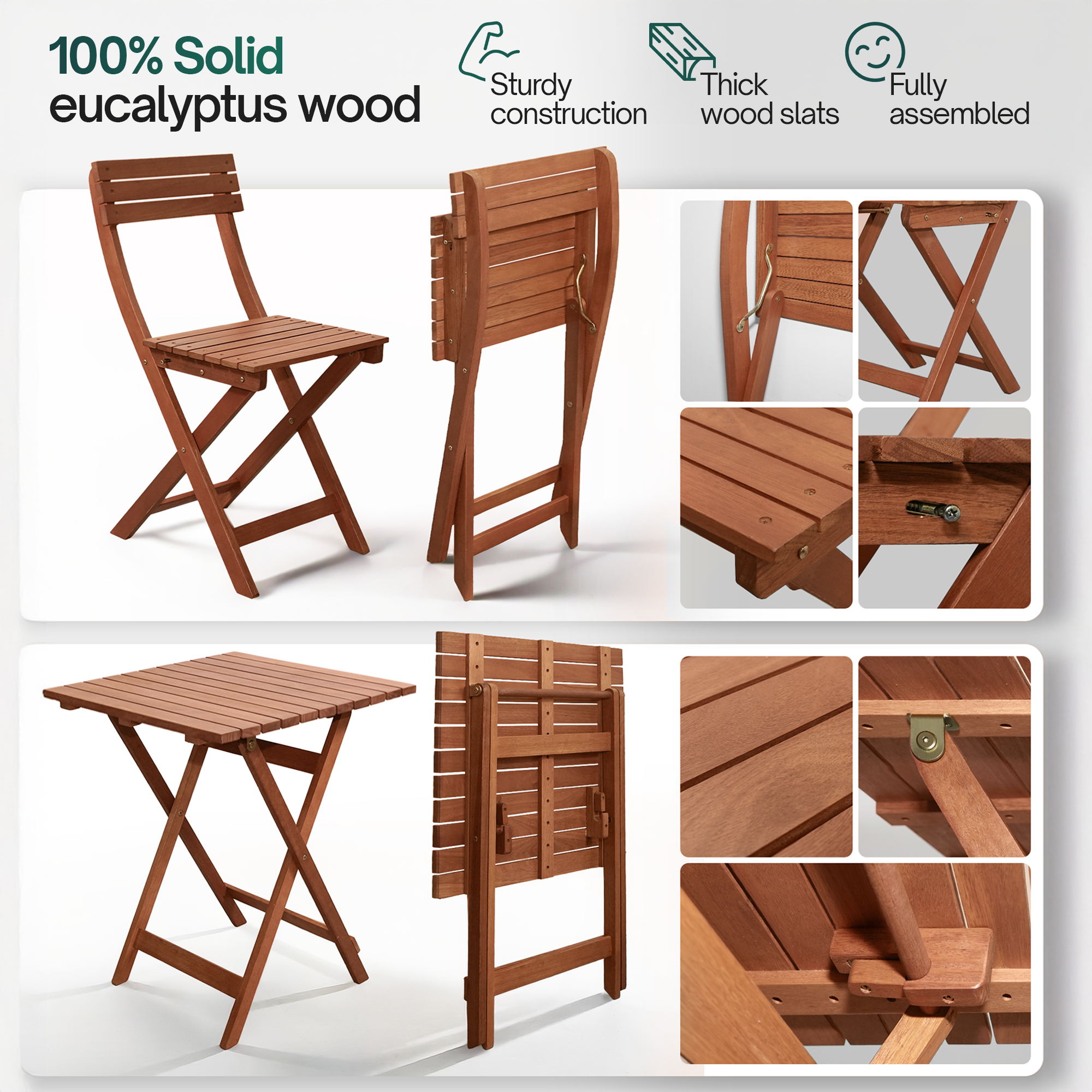 Foldable Bistro Table and Chairs Set_Cherry