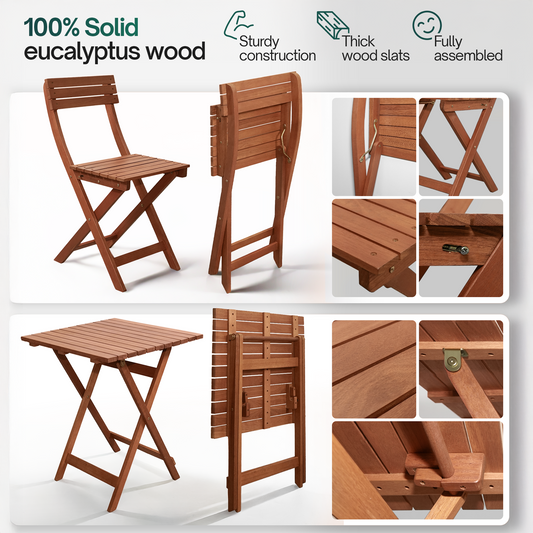 Foldable Bistro Table and Chairs Set_Cherry