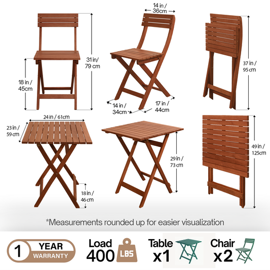 Foldable Bistro Table and Chairs Set_Cherry