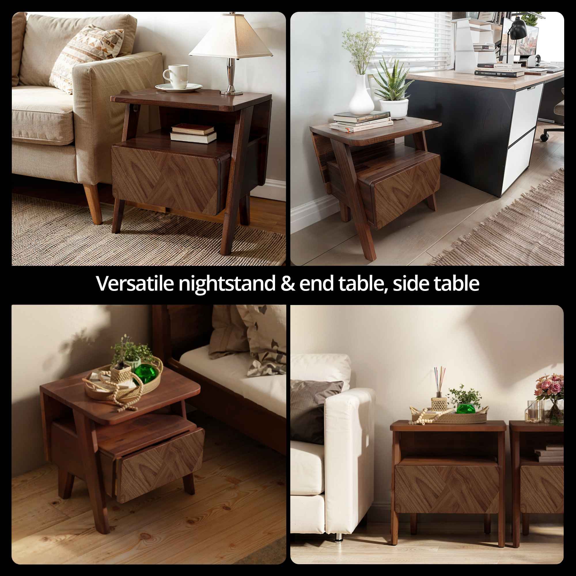 Rorns Rum Nightstand with drawer - Megsu