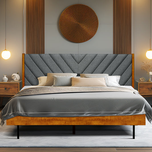Acacia Astoria Upholstered Solid Wood Bed Frame - Megsu