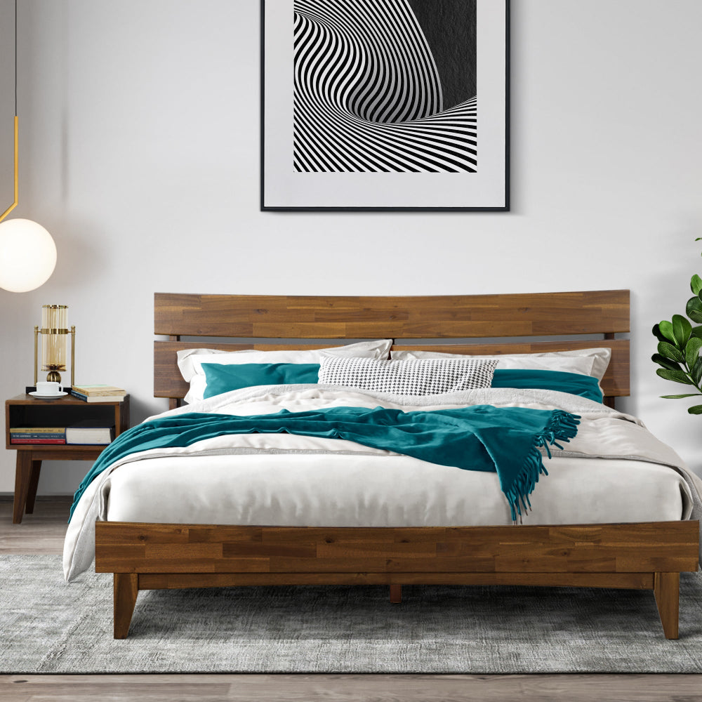 Aurora Solid Wood Bed Frame and Matching Nightstand Bedroom Set
