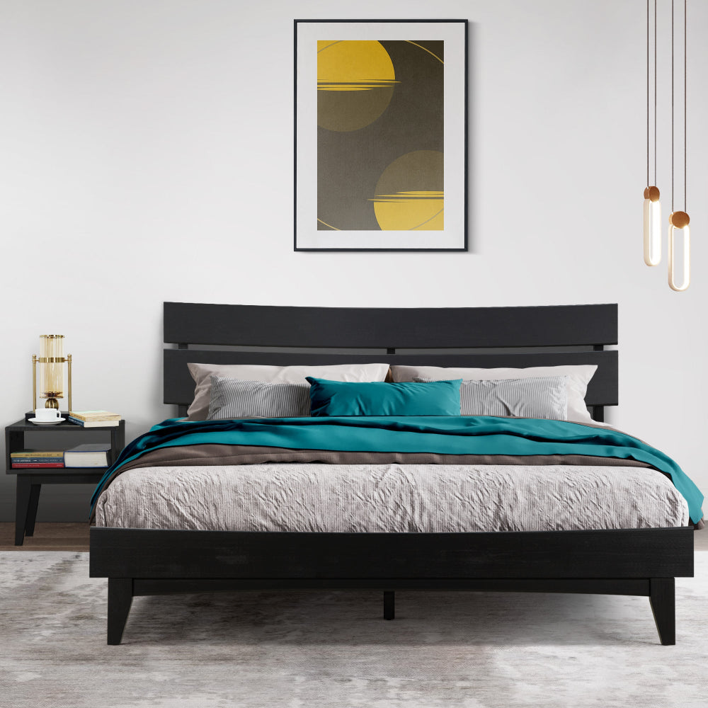 Aurora Solid Wood Bed Frame and Matching Nightstand Bedroom Set