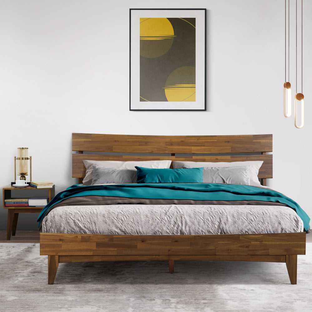 Aurora Solid Wood Bed Frame and Matching Nightstand Bedroom Set