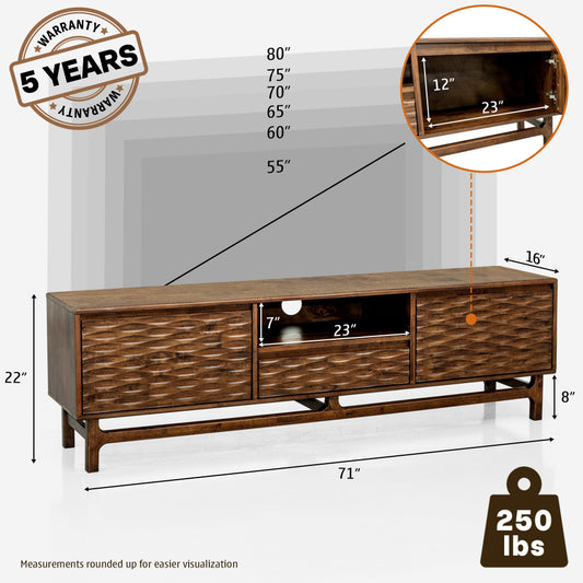 Meuble TV Elara avec rangement et gestion des câbles pour téléviseurs jusqu'à 80" 