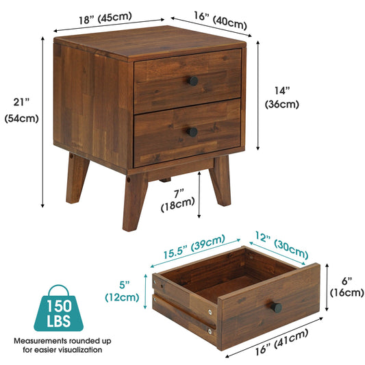 Table de chevet Silvia à 2 tiroirs en bois massif