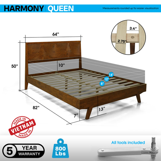 Acacia Harmony Platform Bed Frame with Headboard