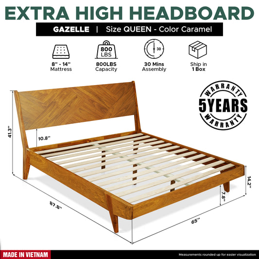 Rorns Gazelle Platform Bed Frame With Headboard