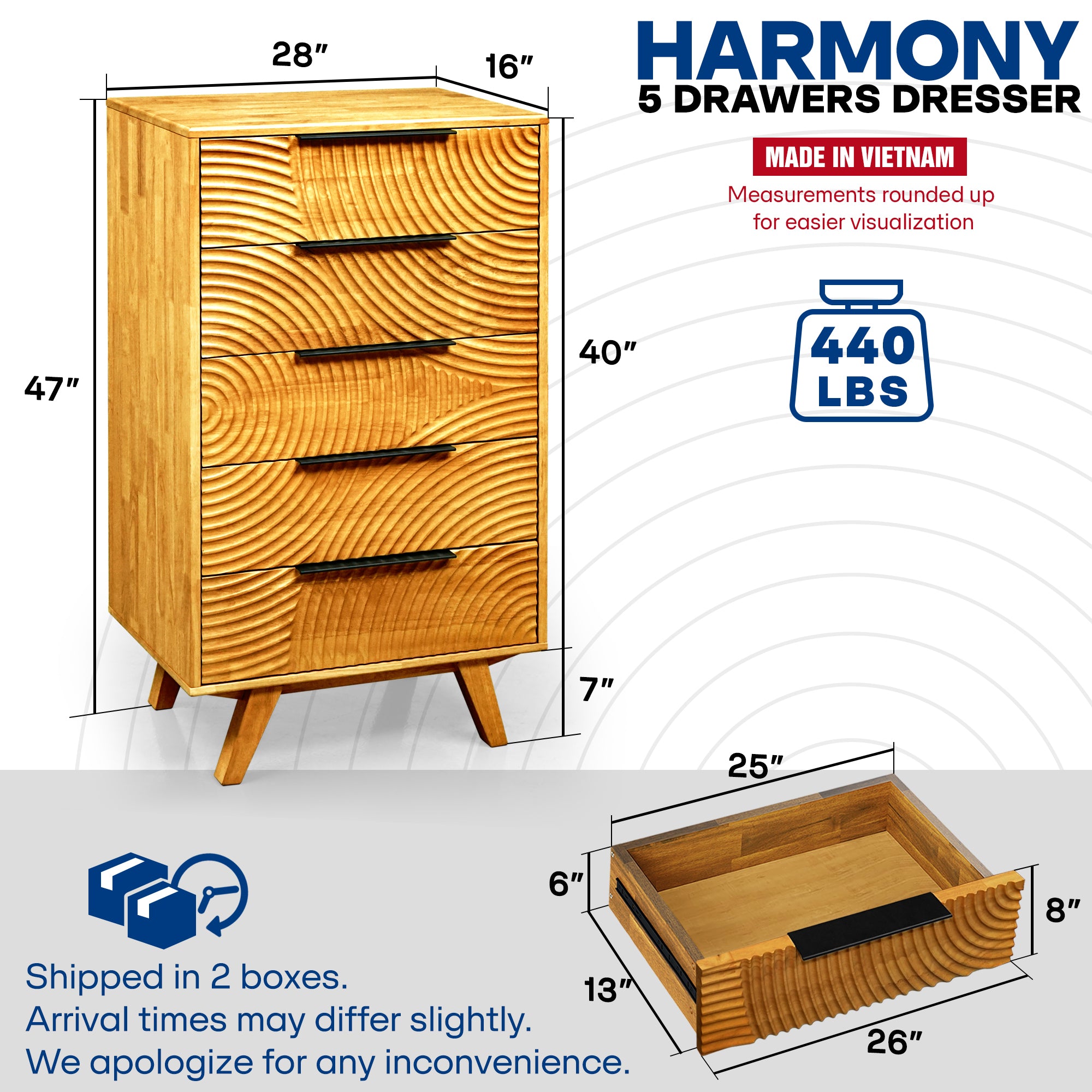 Acacia Harmony Dresser with 5 Drawers for Stylish Storage Solutions