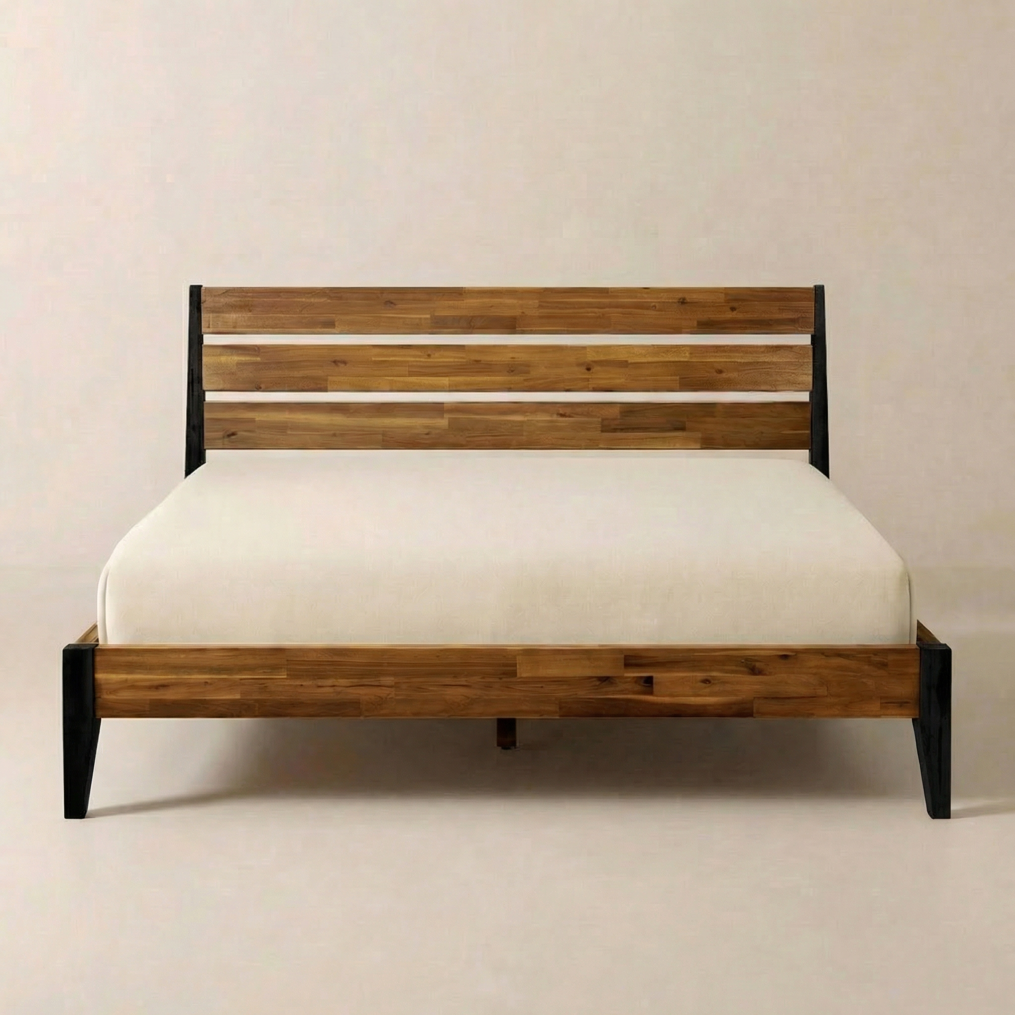 Conjunto de cama y mesita de noche Emery - Muebles de dormitorio de madera maciza de acacia