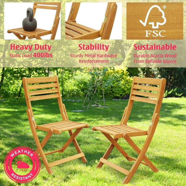 Tranquillo Anya Acacia Wood Folding Chairs Set of 2 - Megsu