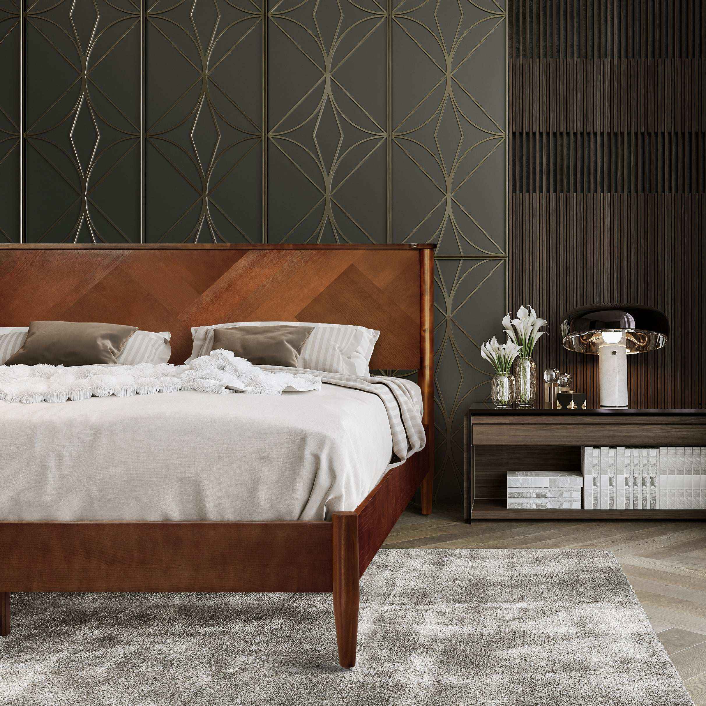 Rorns Panthera Platform Bed Frame With Headboard - Megsu