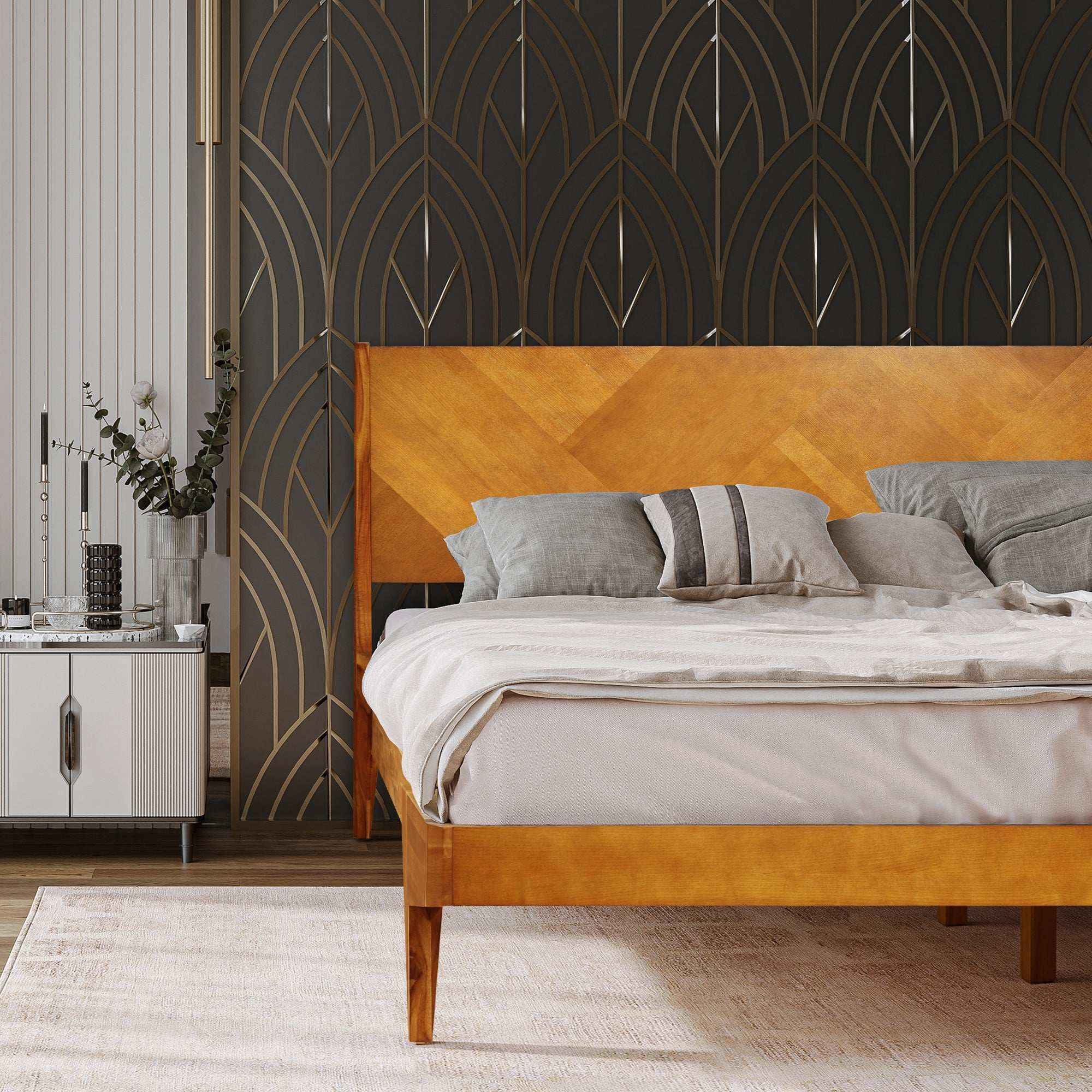 Rorns Gazelle Platform Bed Frame With Headboard - Megsu