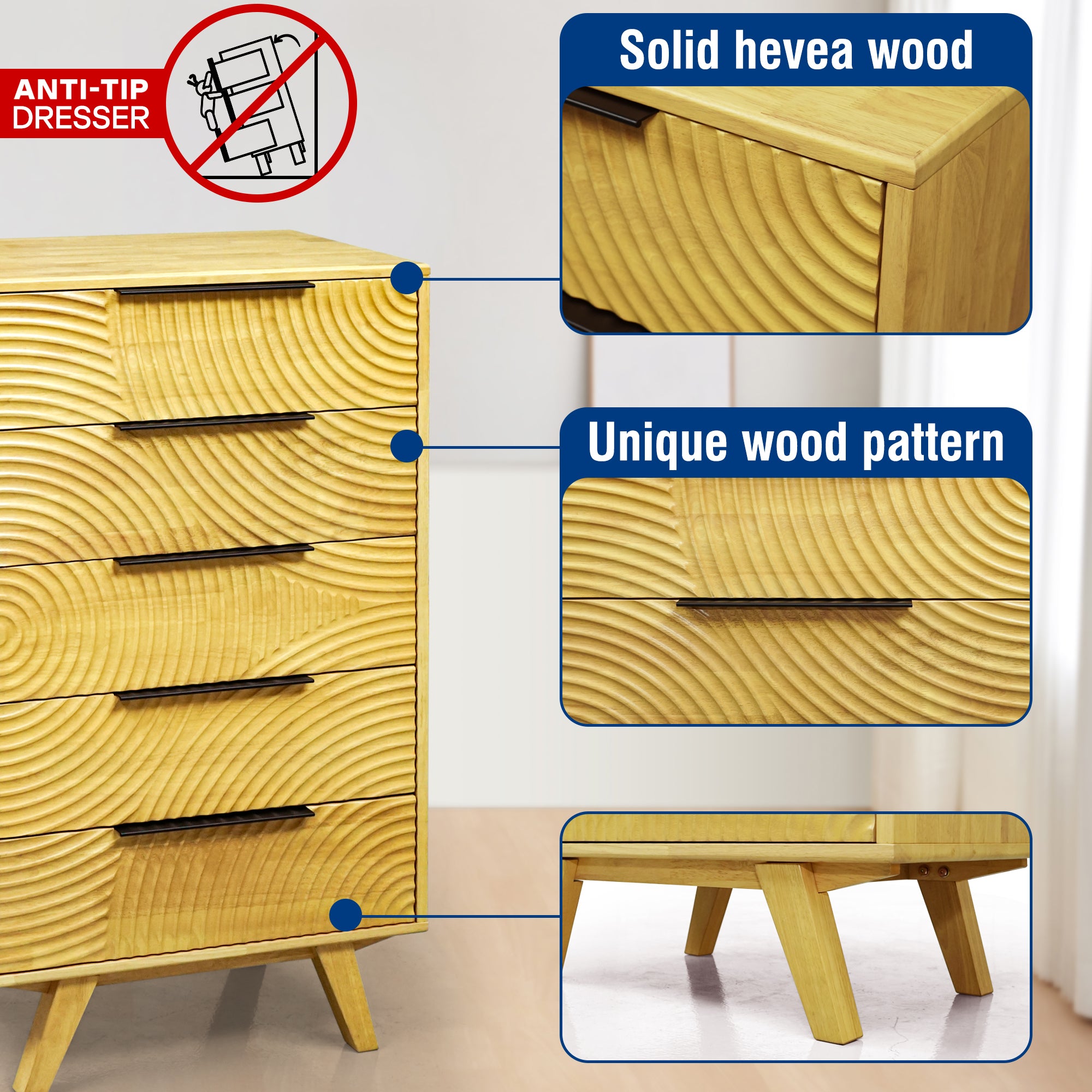 Acacia Harmony Dresser with 5 Drawers for Stylish Storage Solutions