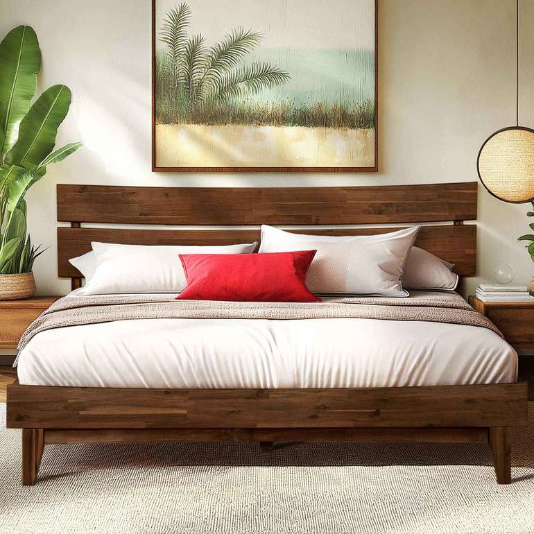 Acacia Aurora Deluxe Wood Platform Bed Frame - Megsu