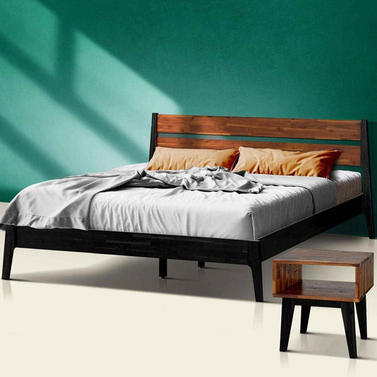Acacia Callisto Solid Wood  Bed Frame and Nightstand Bedroom Set - Megsu