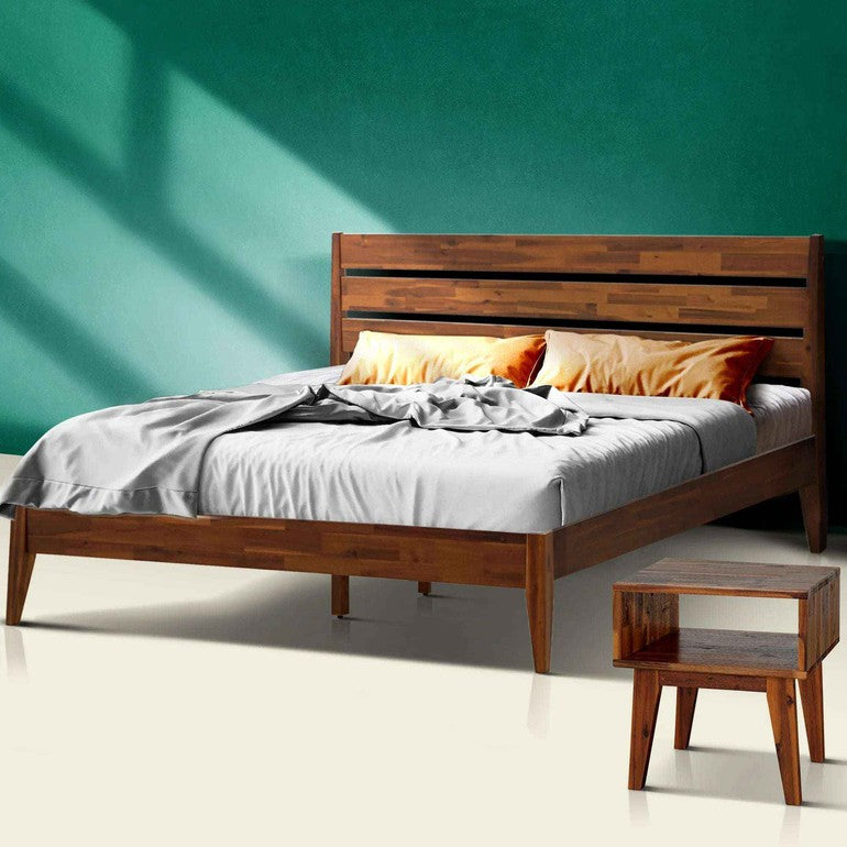 Acacia Emery Solid Wood Bed Frame & Nightstand Bedroom Set - Megsu
