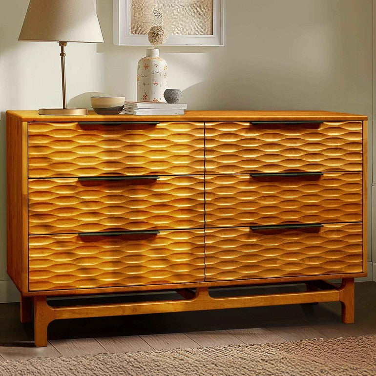 Elara Solid Wood Dresser with 6 Drawers, Walnut Elara Solid Wood Dresser with 6 Drawers, Walnut