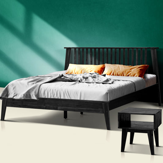 Acacia Kaylin Solid Wood Bed Frame & Nightstand Bedroom Set - Megsu