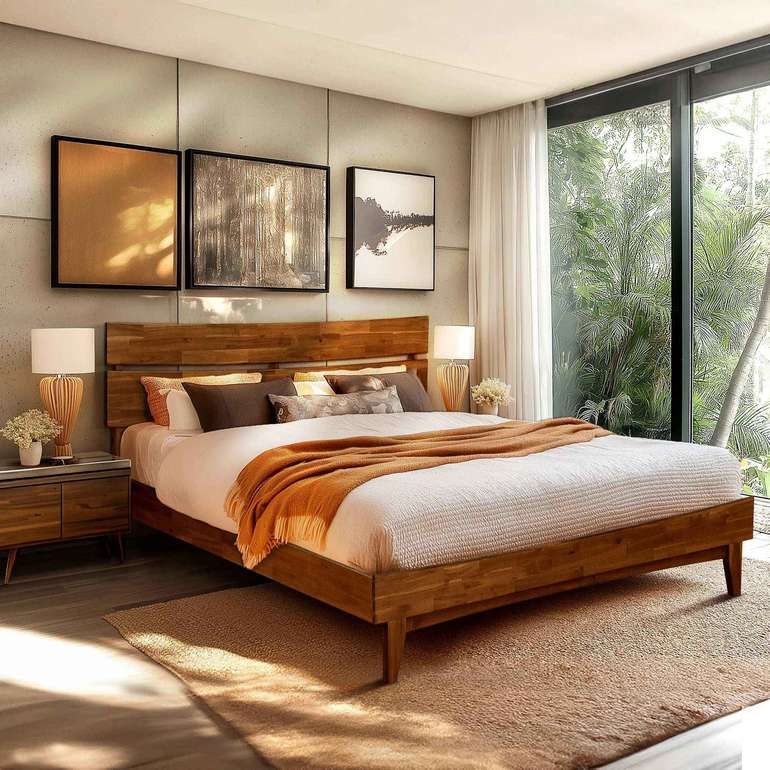 Acacia Solid Wood Bed Frame - Aurora Style for a Stylish Bedroom - Megsu