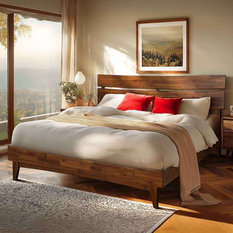 Acacia Aurora Deluxe Wood Platform Bed Frame - Megsu