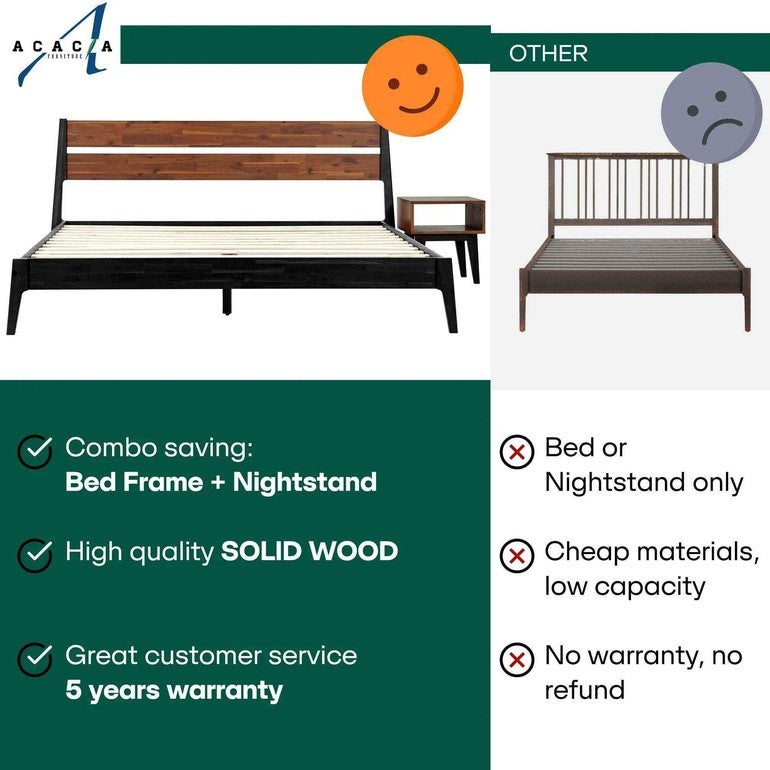 Acacia Callisto Solid Wood  Bed Frame and Nightstand Bedroom Set - Megsu