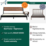 Acacia Callisto Solid Wood  Bed Frame and Nightstand Bedroom Set - Megsu
