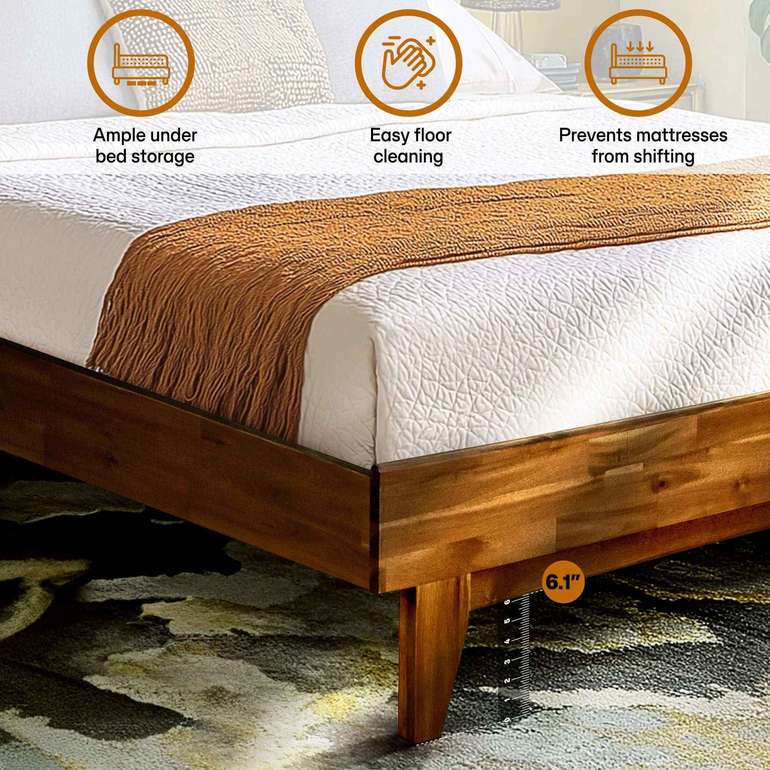 Acacia Solid Wood Bed Frame - Aurora Style for a Stylish Bedroom - Megsu