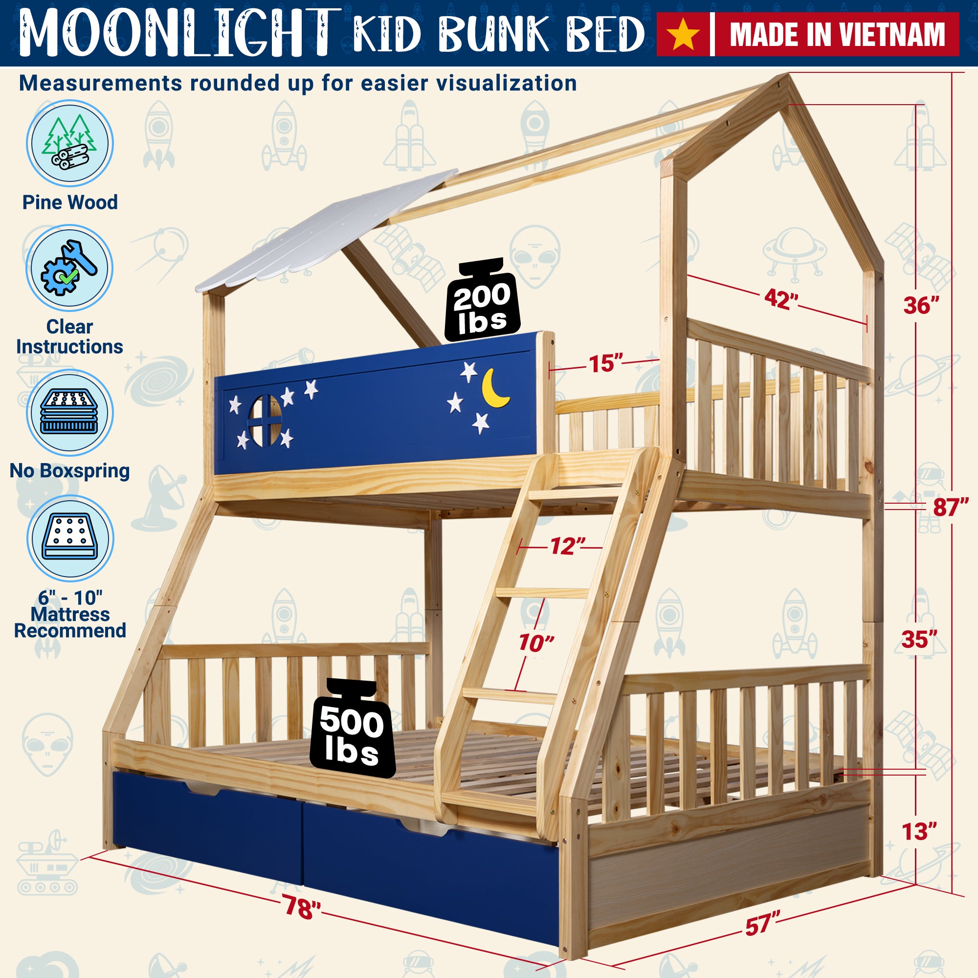 Moonlight Kid Bunk Bed - Stylish and Space-Saving Bunk Bed for Kids