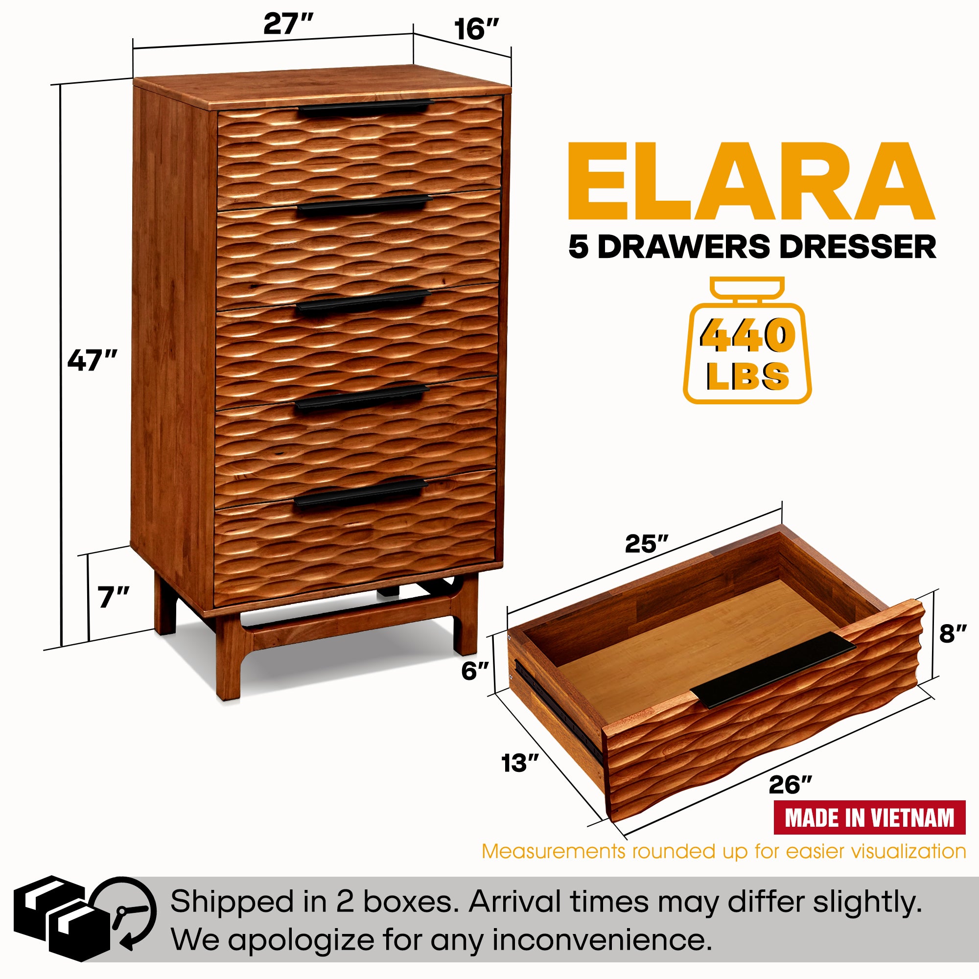 Acacia Elara Dresser with 5 Drawers for Stylish Storage Solutions