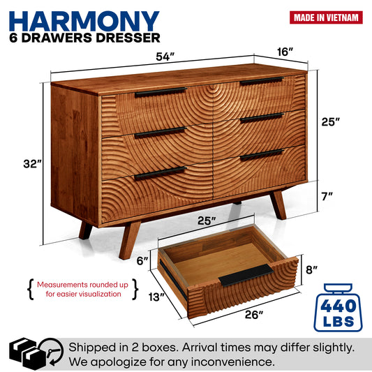 Acacia Harmony Dresser with 6 Drawers